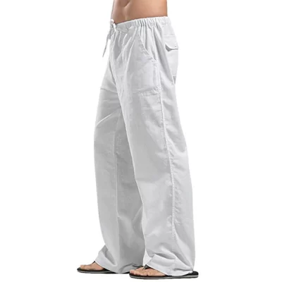 BOLUBAO-pantalones de lino de Color sólido para hombre, ropa informal