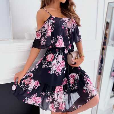 Vestido corto femenino informal con estampado Floral para verano